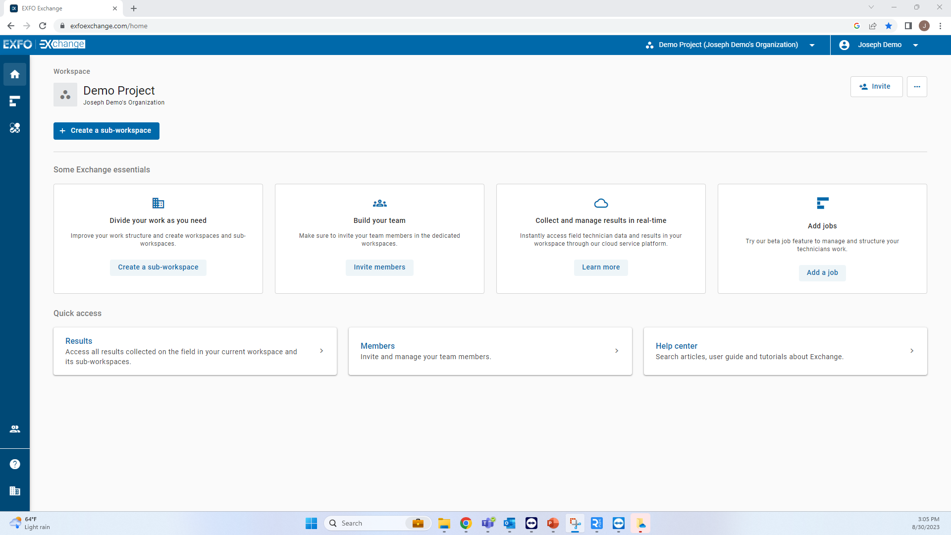 Espaço de trabalho do EXFO Exchange, em imagem oficial da EXFO
